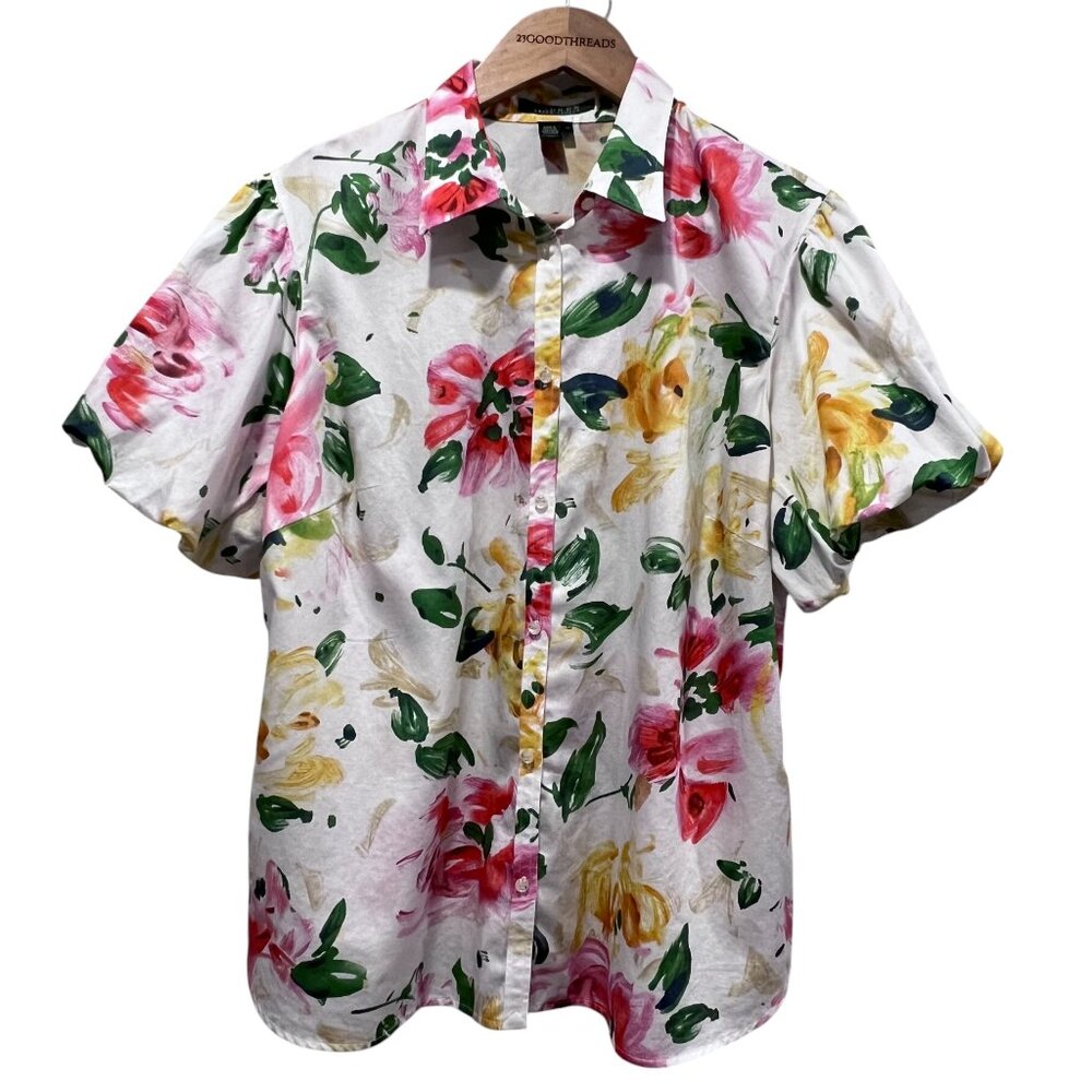 Lauren Ralph Lauren Floral Button Front Cotton Top, 1X